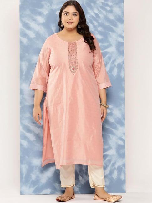 extra love by libas peach embellished straight kurta