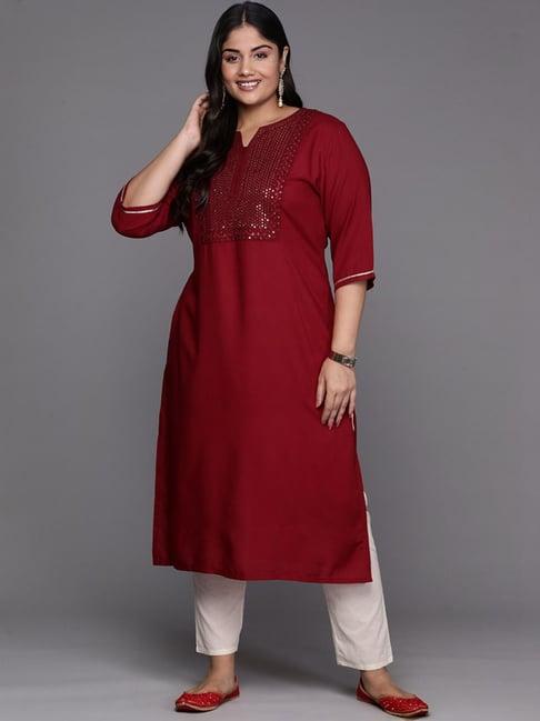 extra love by libas maroon embroidered straight kurta