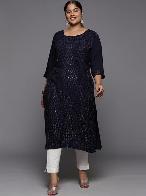 extra love by libas blue embellished straight kurta