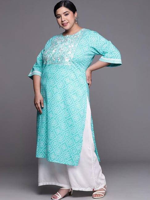 extra love by libas blue cotton printed straight kurta