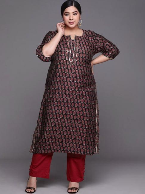 extra love by libas black printed straight kurta