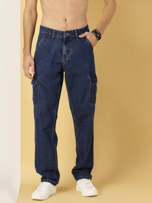 thomas scott dark blue cotton relaxed fit cargo jeans