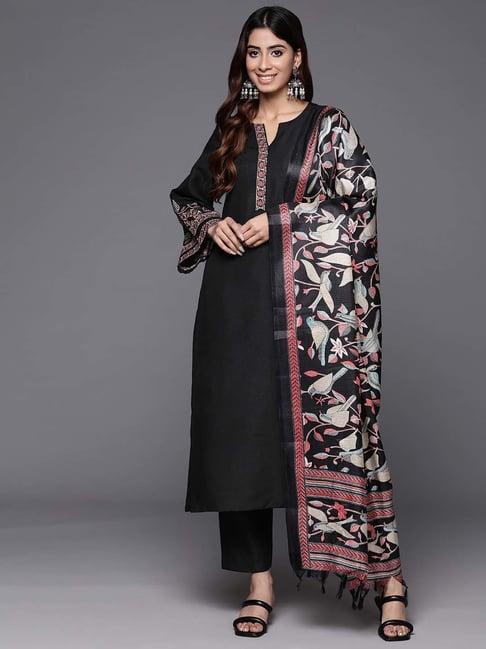 varanga black embroidered kurta pant set with dupatta