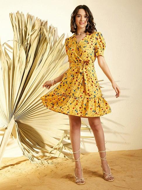 stylestone yellow floral wrap dress