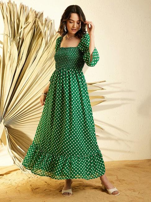 stylestone green & white polka dot maxi dress