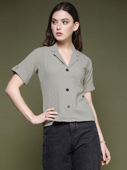 selvia grey self design shirt