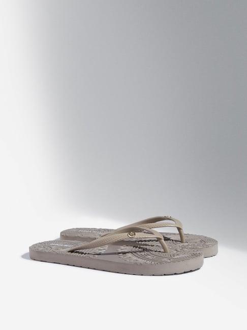 luna blu by westside beige embossed flip-flop