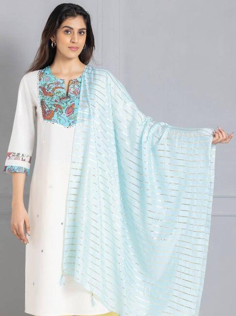 shaye blue chanderi striped dupatta