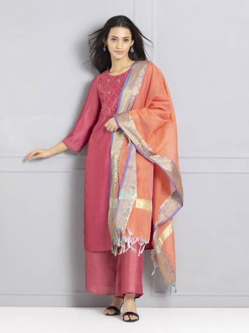 shaye peach chanderi printed dupatta