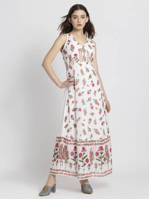 shaye white & pink floral print maxi dress