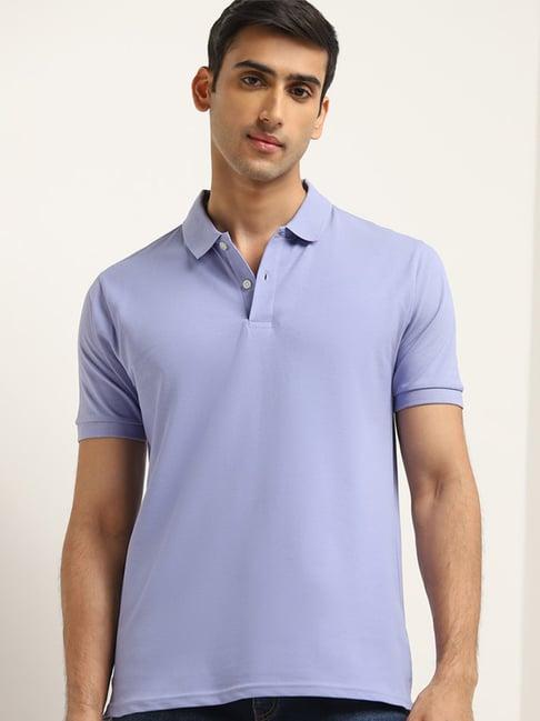 wes casuals by westside lilac solid slim fit polo t-shirt