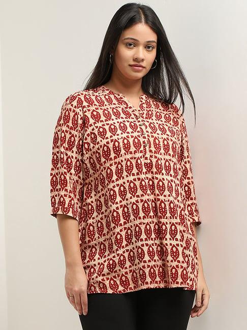 diza by westside maroon geometrical design straight kurti