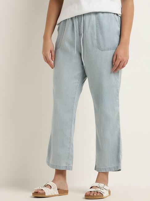 gia by westside light blue chambray high-rise straight fit pants