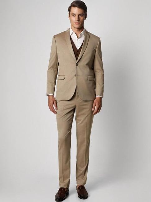 van heusen beige slim fit texture four piece suit