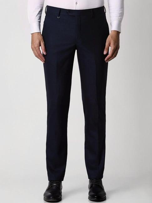 van heusen navy slim fit texture trousers