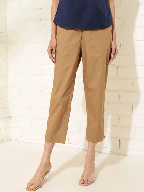 fabindia brown cotton crop pants