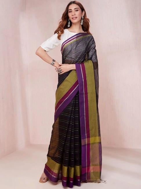 fabindia black striped saree without blouse