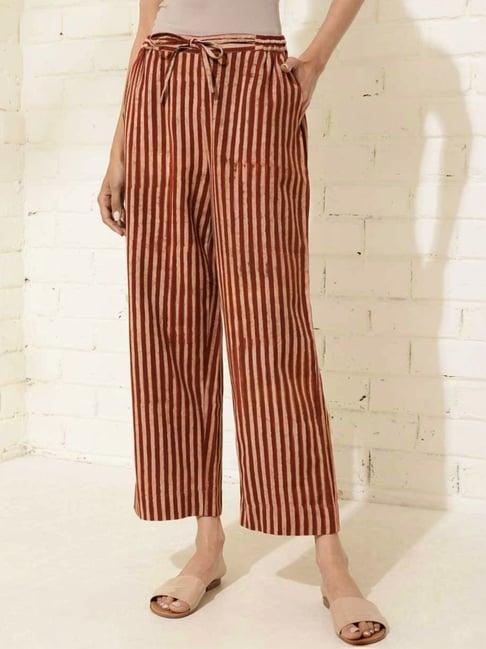 fabindia red cotton striped pants