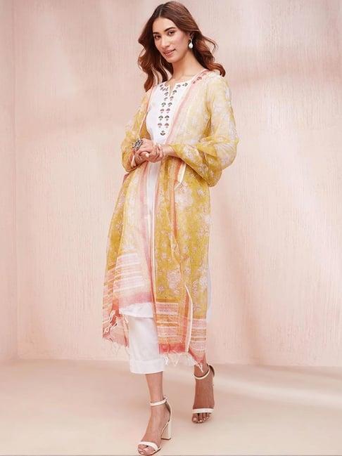 fabindia yellow floral print dupatta