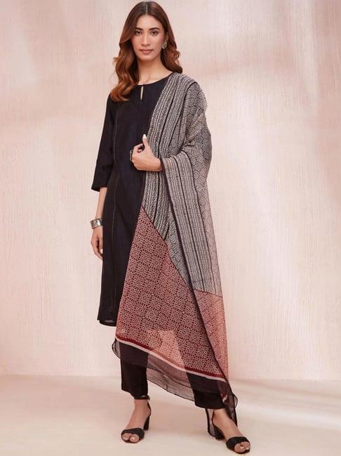 fabindia beige & black printed dupatta