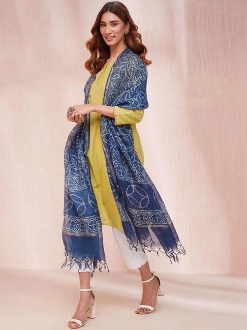 fabindia indigo blue printed dupatta