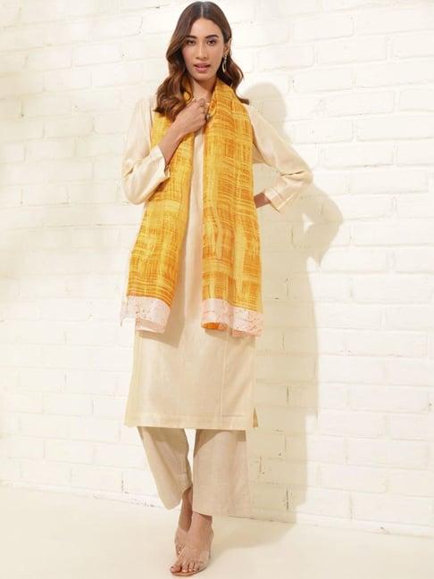 fabindia yellow printed dupatta