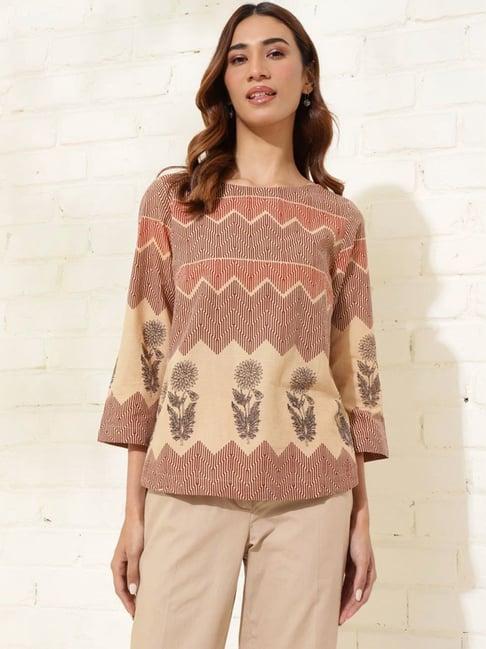 fabindia beige cotton printed top