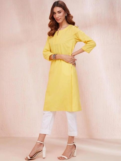 fabindia yellow cotton straight kurta