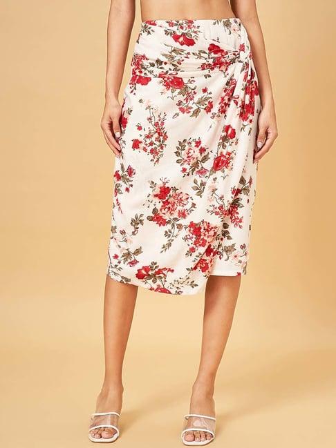 honey by pantaloons white & red printed a-line skirt