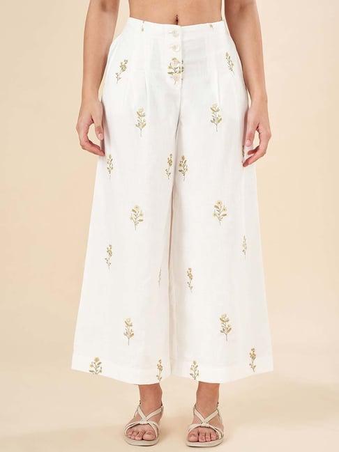 akkriti by pantaloons white embroidered palazzos