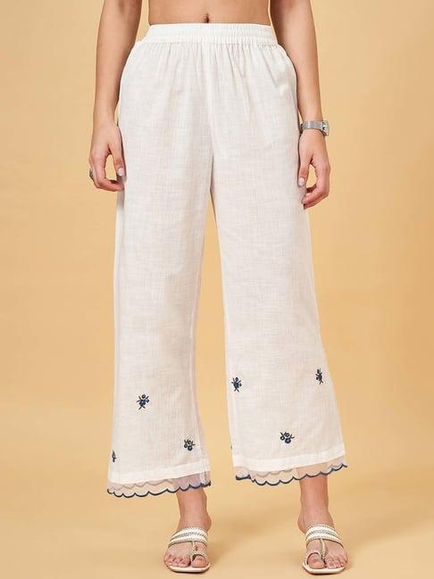 rangmanch by pantaloons white embroidered palazzos