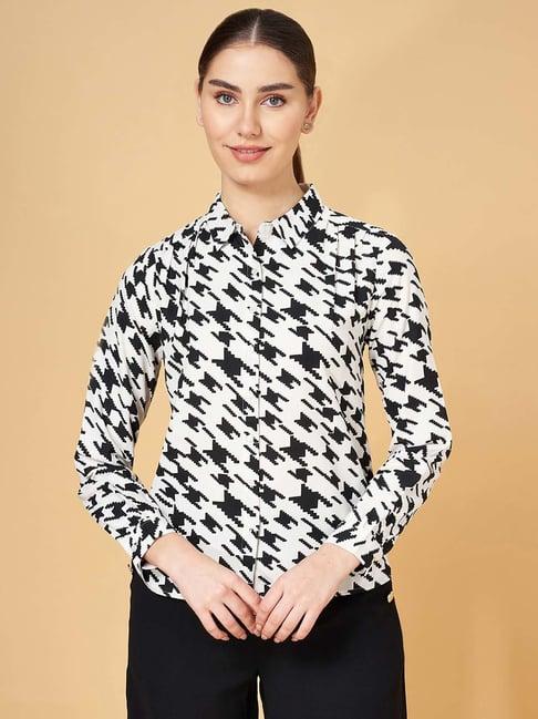 annabelle by pantaloons white & black printed shirt