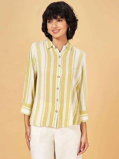 honey by pantaloons white & green striped shirt