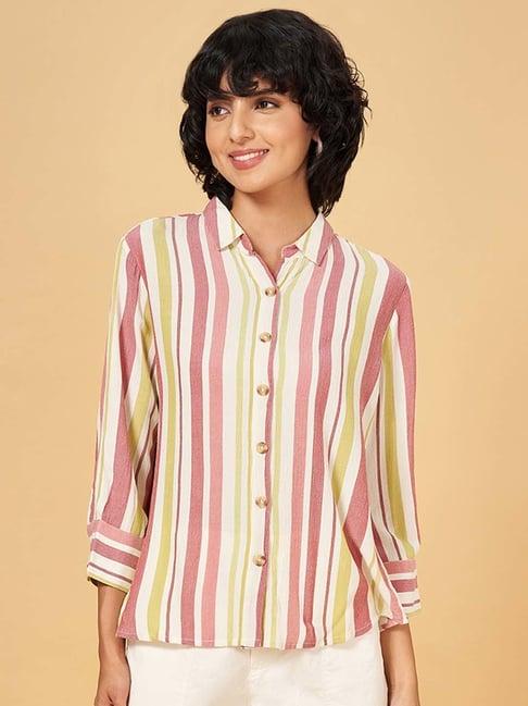 honey by pantaloons white & pink striped shirt