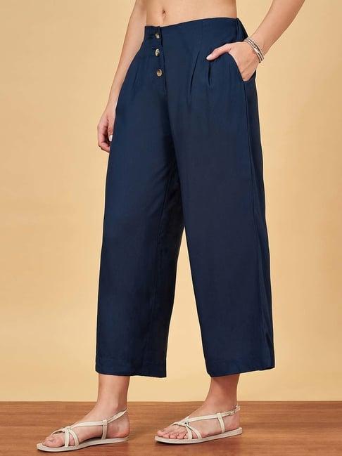 yu by pantaloons navy mid rise palazzos