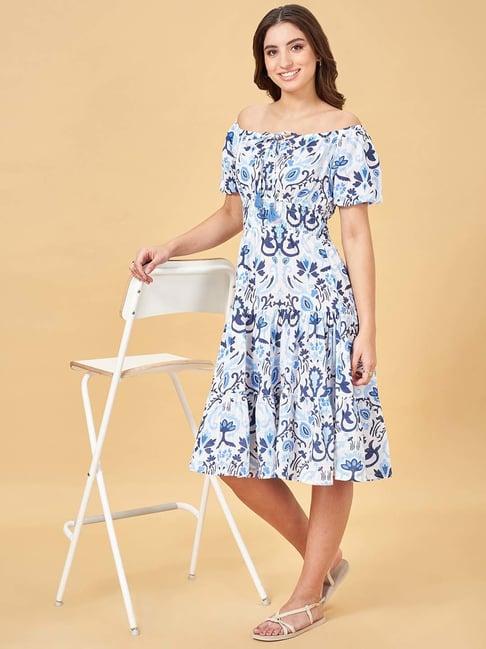 yu by pantaloons blue printed a-line dress