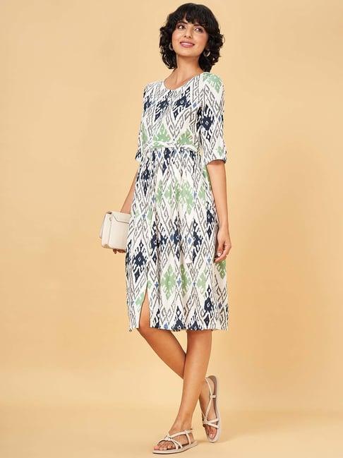 yu by pantaloons white & grey printed a-line dress