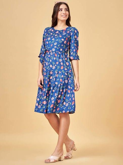 yu by pantaloons blue printed a-line dress