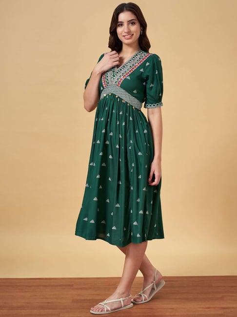 yu by pantaloons green printed a-line dress