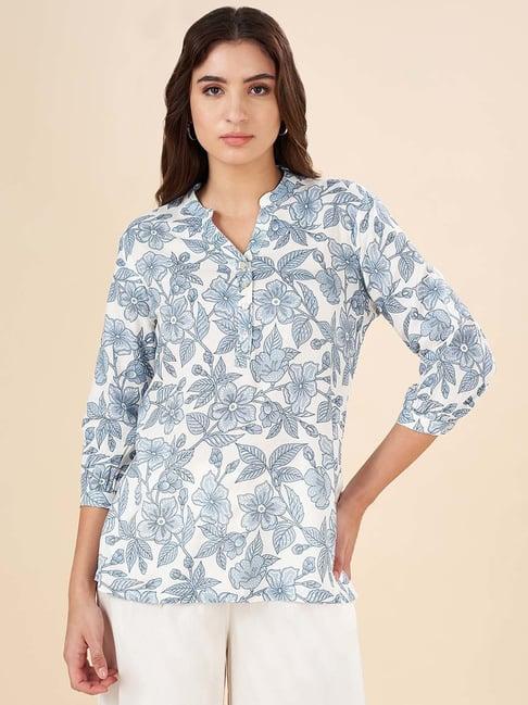 akkriti by pantaloons blue printed a line short kurti