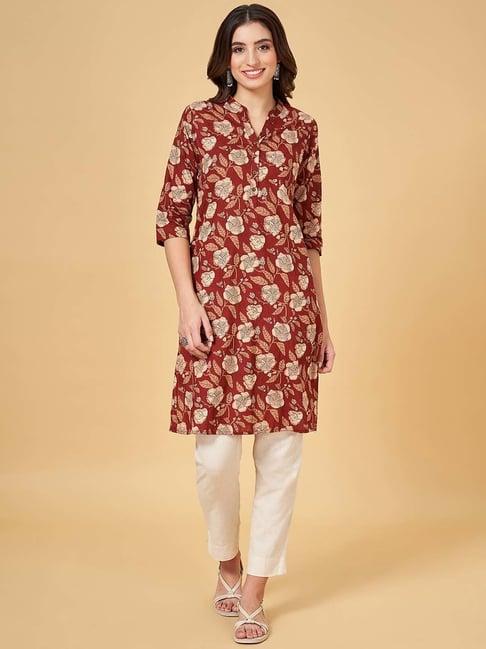 rangmanch by pantaloons red printed straight kurti