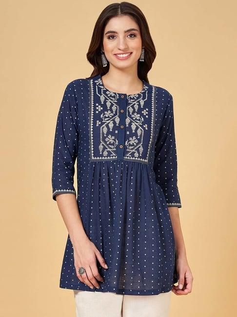 rangmanch by pantaloons navy printed a line short kurti