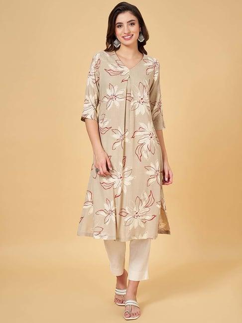 rangmanch by pantaloons khaki printed a line kurta