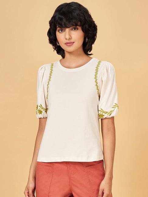 honey by pantaloons off-white cotton embroidered top