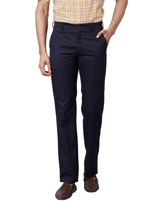 colorplus blue cotton tailored fit trousers