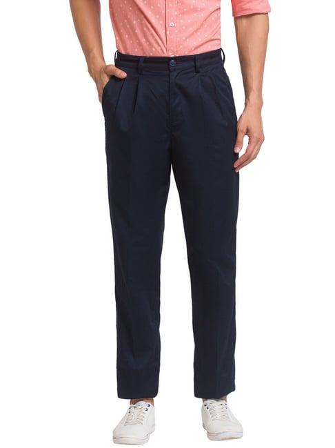 colorplus blue cotton tailored fit trousers