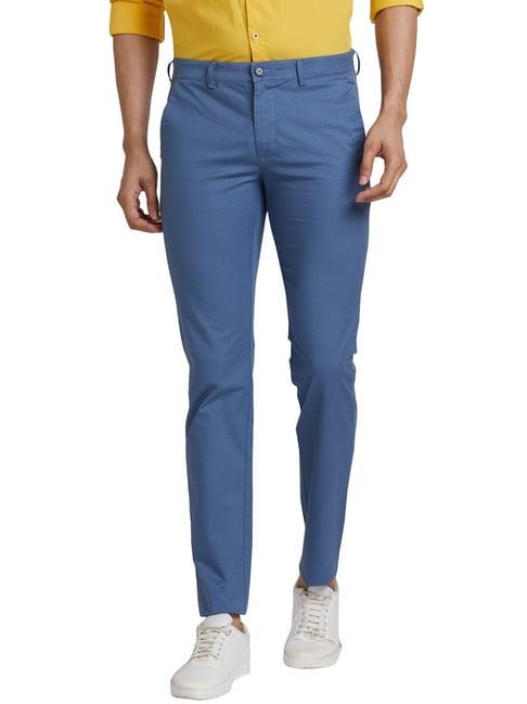 park avenue blue super slim fit printed trousers