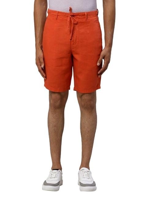 raymond orange linen slim fit shorts