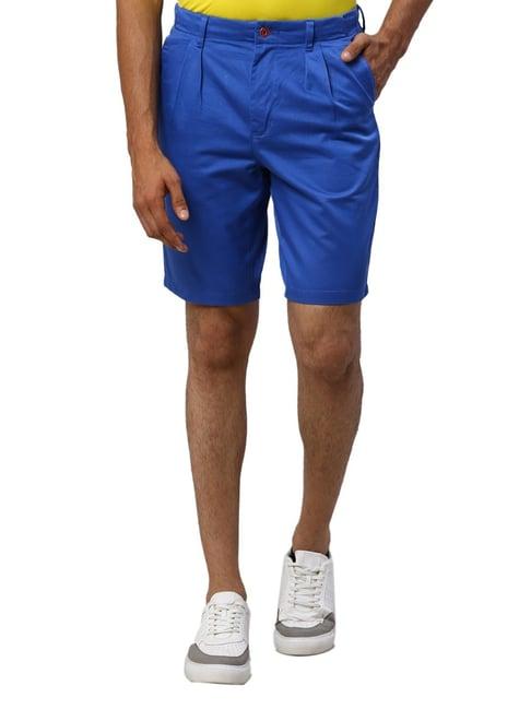 raymond blue cotton slim fit shorts