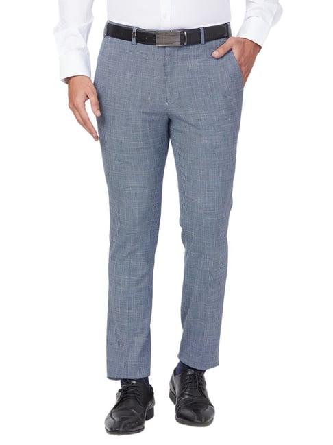 park avenue blue super slim fit texture trousers